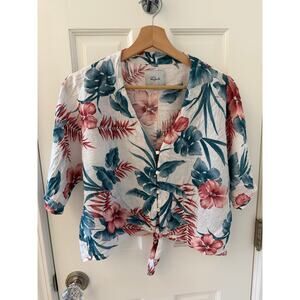 Rails Thea Linen Tie Front Crop Top Tropical Print Size S
